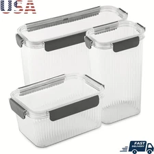 6 Piece Clear Food Storage Container Set Airtight Snap Lock Ribbed Kitchen New