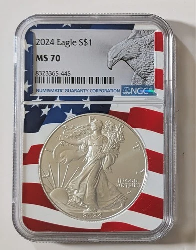 2024 SILVER EAGLE NGC MS70 FLAG CORE 1 OUNCE SILVER COIN SKU 8323365-445
