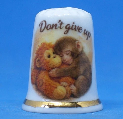 Birchcroft China Thimble -- Don't Give Up -- Free Dome Gift Box