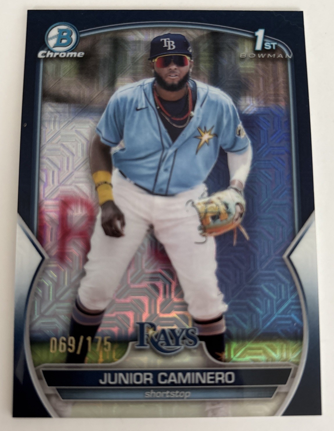 2023 Bowman - Chrome Junior Caminero #BCP-61 Navy Mojo Refractor /175 1st Bowman