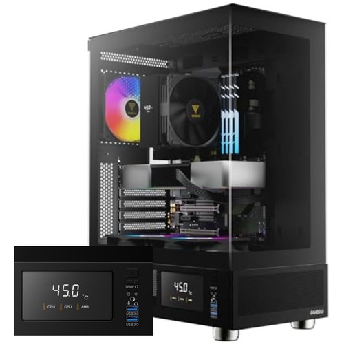 ATX Mid Tower Computer Case with Tempered Glass, Gaming PC Case w/Temperature...