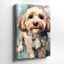 Wall Art Cute Fluffy Dog Portrait Canvas Print Pet Painting Blue Background