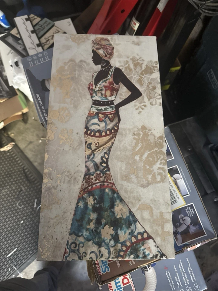 Interior Decor 1 African Women Painted On Canvas 18"X 9" Frame Home Business - Image 4 of 4