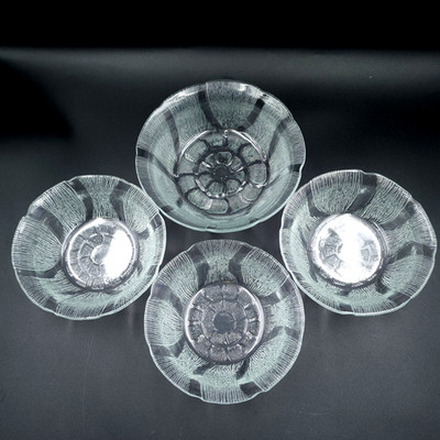 4 Pc  Bowl Set - 3 Small & 1 Large - Clear Glass Fleur Floral KIG Indonesia
