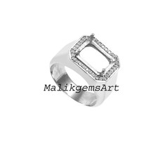 Emerald Cut Semi Mount Ring 925 Sterling Silver Prong CZ Setting Men Mount Ring
