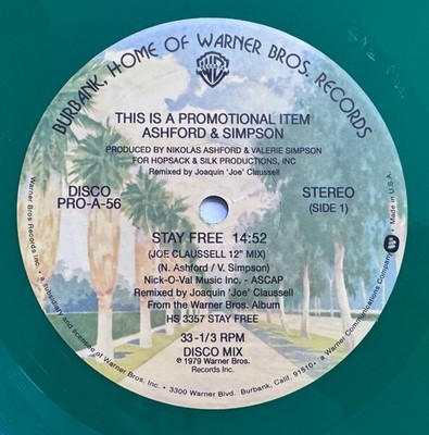Ashford & Simpson   Stay Free (Joe Claussell Mix) Green 12'' Vinyl Limited Editio