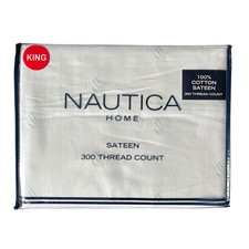 Nautica 4 Pc. KING Sheet Set Cotton Sateen Sailors Haven Blue White Stripe NEW