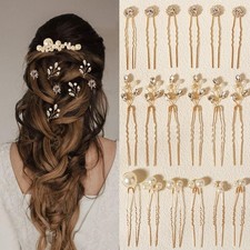 18pcs Gold Pearl Crystal Bridal Hair Pins - Rhinestone Wedding Pins for Bride