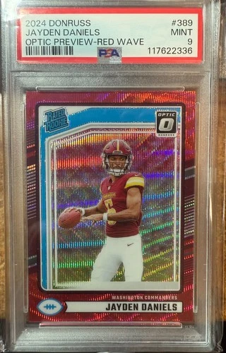 2024 Donruss Rated Rookie Jayden Daniels #389 Optic Preview Red Wave PSA 9 Card