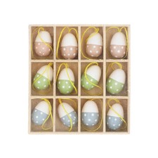 Gisela Graham Set of 12 Hanging Wooden Spotty Easter Twig Tree Egg Decorations