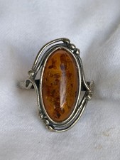 Vintage Oval Baltic Amber Sterling Silver .925 Cocktail Ring Sz 10