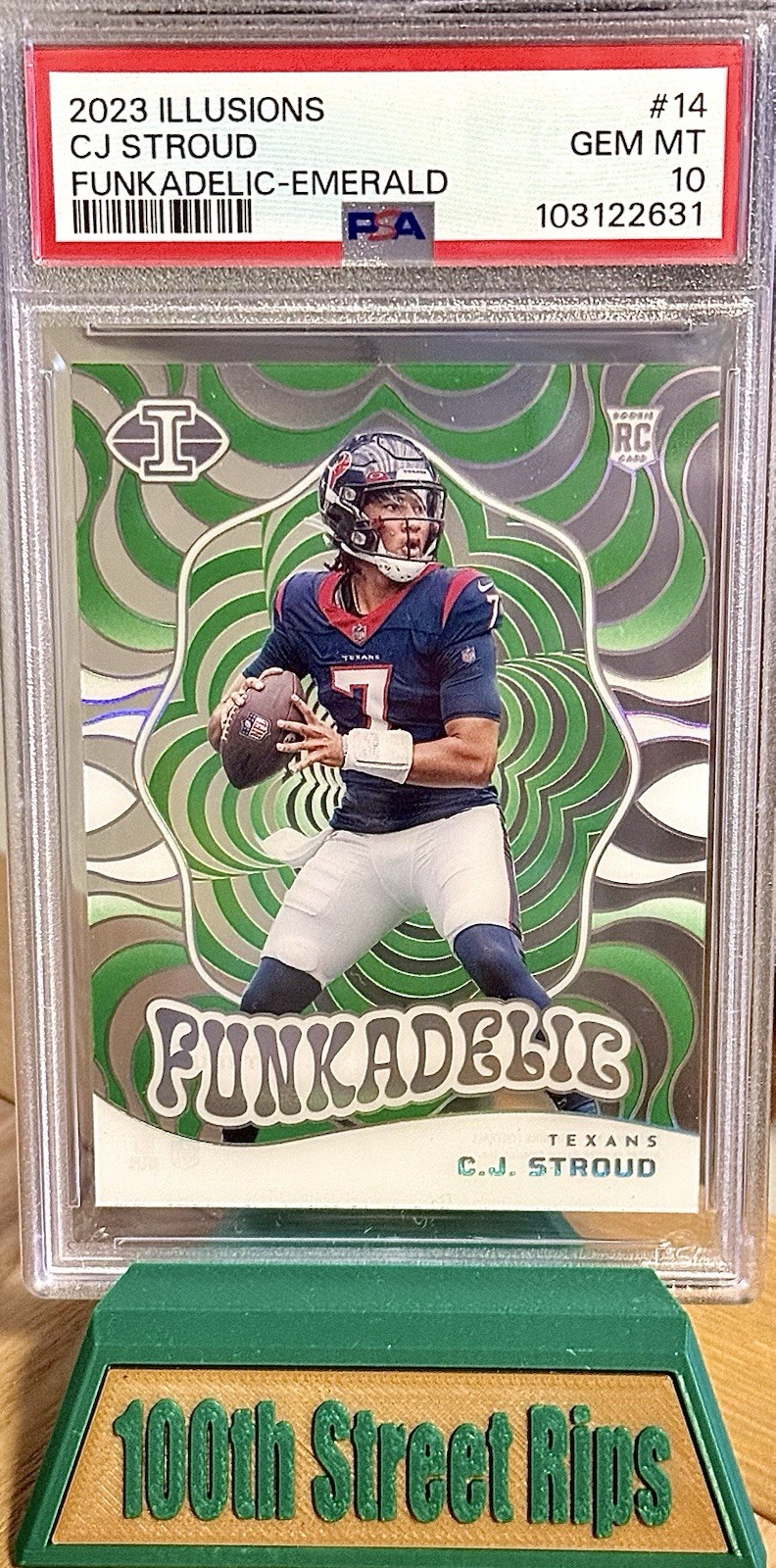 2023 Panini Illusions CJ Stroud Funkadelic Emerald PSA 10 No. 14 Rookie Texans view 1