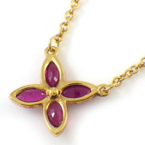 Tiffany & Co. Necklace Victoria Flower Leaf 4 Point Marquise Cut Ruby 750YG JPN