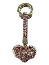 RHINESTONE BLING HEART Red/White Keychain Bag Charm Keyring