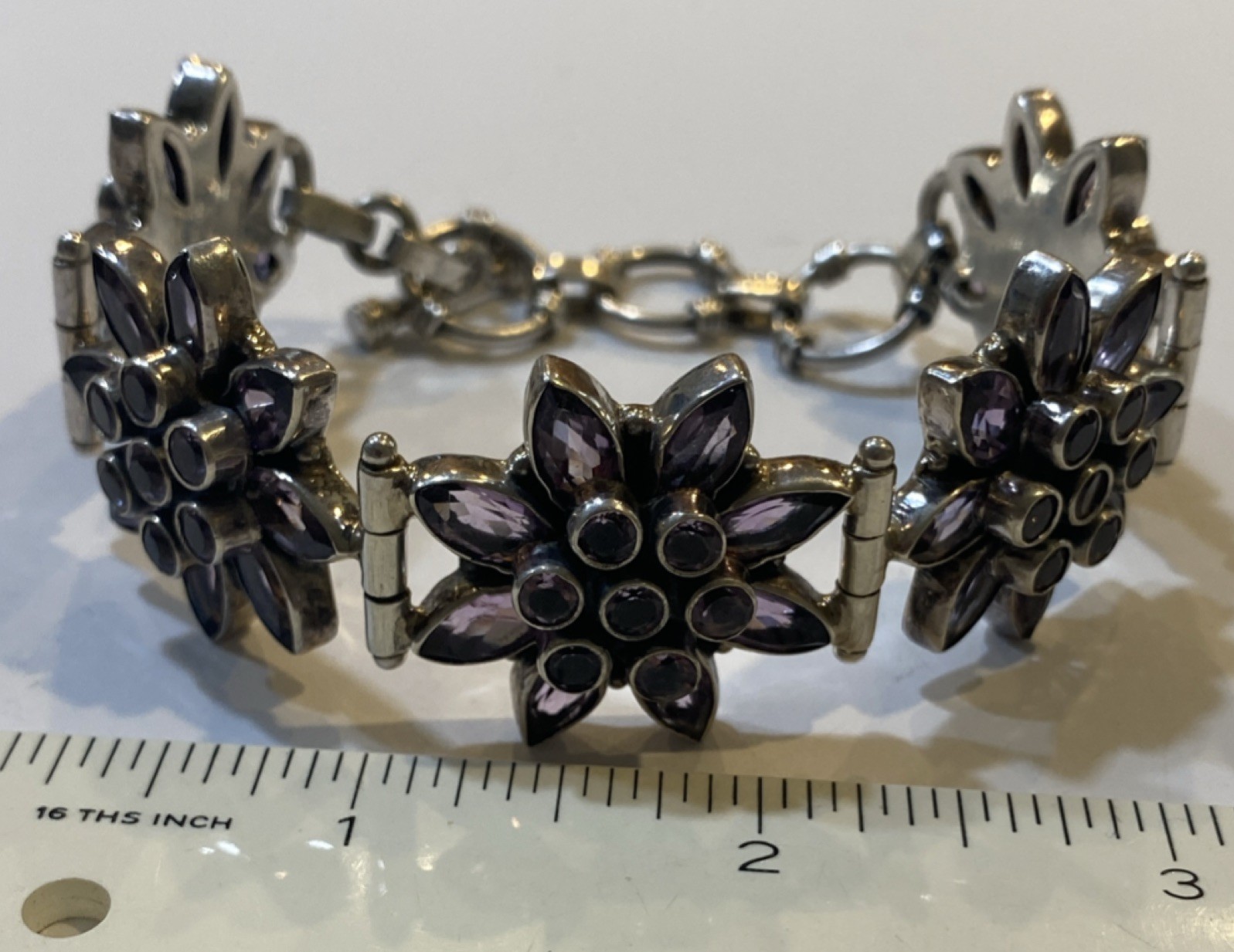 Statement Amethyst Flower Bracelet Silver - image 16