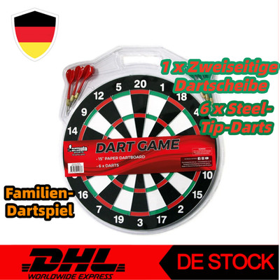 Dartspiel Set Familien-Dartspiel, 15Zoll Dartscheibe mit 6 dartpfeile steeldart