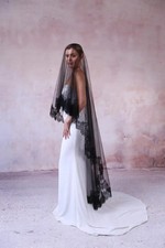 Black Eyelash 2 Tier Drop Bridal Tulle Wedding Veil Custom Length Styles Accept