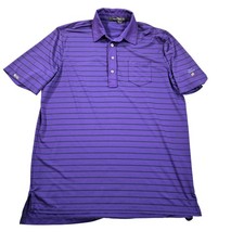 RLX Ralph Lauren Polo Shirt Mens Large Purple Stripe Stretch Pocket Golf