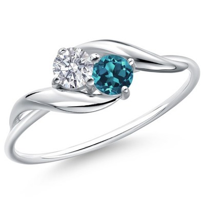 0.39 Ct Round White Lab Grown Diamond London Blue Topaz 10K White Gold Ring
