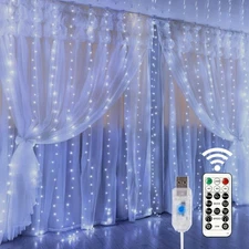 HOME LIGHTING Window Curtain String Lights, 300 LED 8 Lighting Modes White 