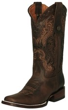 Womens Western Rodeo Boots Brown Square Toe Cowgirl Embroidered Leather