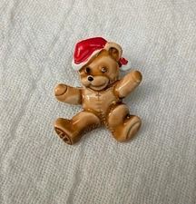 Vintage Enameled Teddy Bear Christmas Lapel Pin Tack Signed JJ - Jonette *Read*