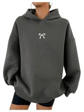 Oversized Hoodies for Women Bow Print Hooded Sweatshirt Drop Shoulder Long Sl...