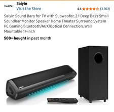 Saiyin Sound Bar for TV with Subwoofer, 2.1 Deep Bass Small Soundbar