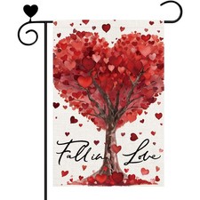 Valentine's Day Red Love Heart Tree Garden Flag 12x18 Inch, Fall In Love Decor