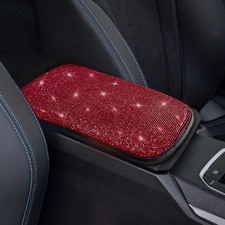 Car Armrest Cover Red Car Accessories Bling Diamond Rhinestone Auto Center Conso