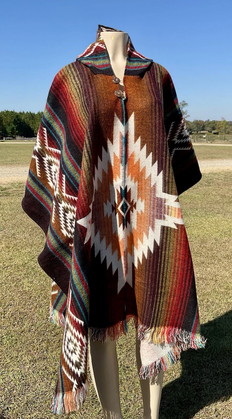 HANDMADE PONCHO, Navajo Geometric, Southwestern Style, FREE SHIPPING IN THE USA
