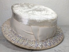 Vintage Hat Hollywood Regency Glamour Sequin Fur Ribbon 40s 50s Velvet Trim