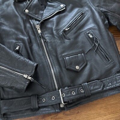 Vintage 4 Star Black Leather Belted Biker Jacket Motorcycle Vintage 4 Star Black Leather Belted Biker Jacket Motorcycle