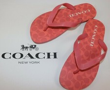 COACH Size 7 Women's Flip Flop Sandal Bright Coral SIG C ZAK Rubber NEW