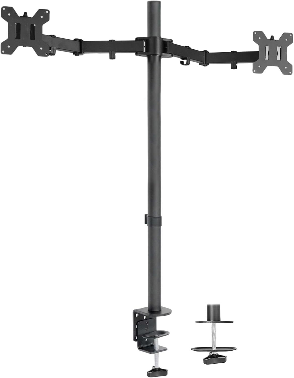 Dual Monitor Stand Up Desk Mount Extra Tall 39 Inch Pole Fully Adjustable