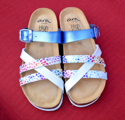 ARA White Anthracite Konfetti Beth Sandals Women's Size 6 Slide Cork Wedge, NEW