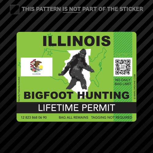 Illinois Bigfoot Hunting Permit Sticker Self Adhesive Vinyl Sasquatch