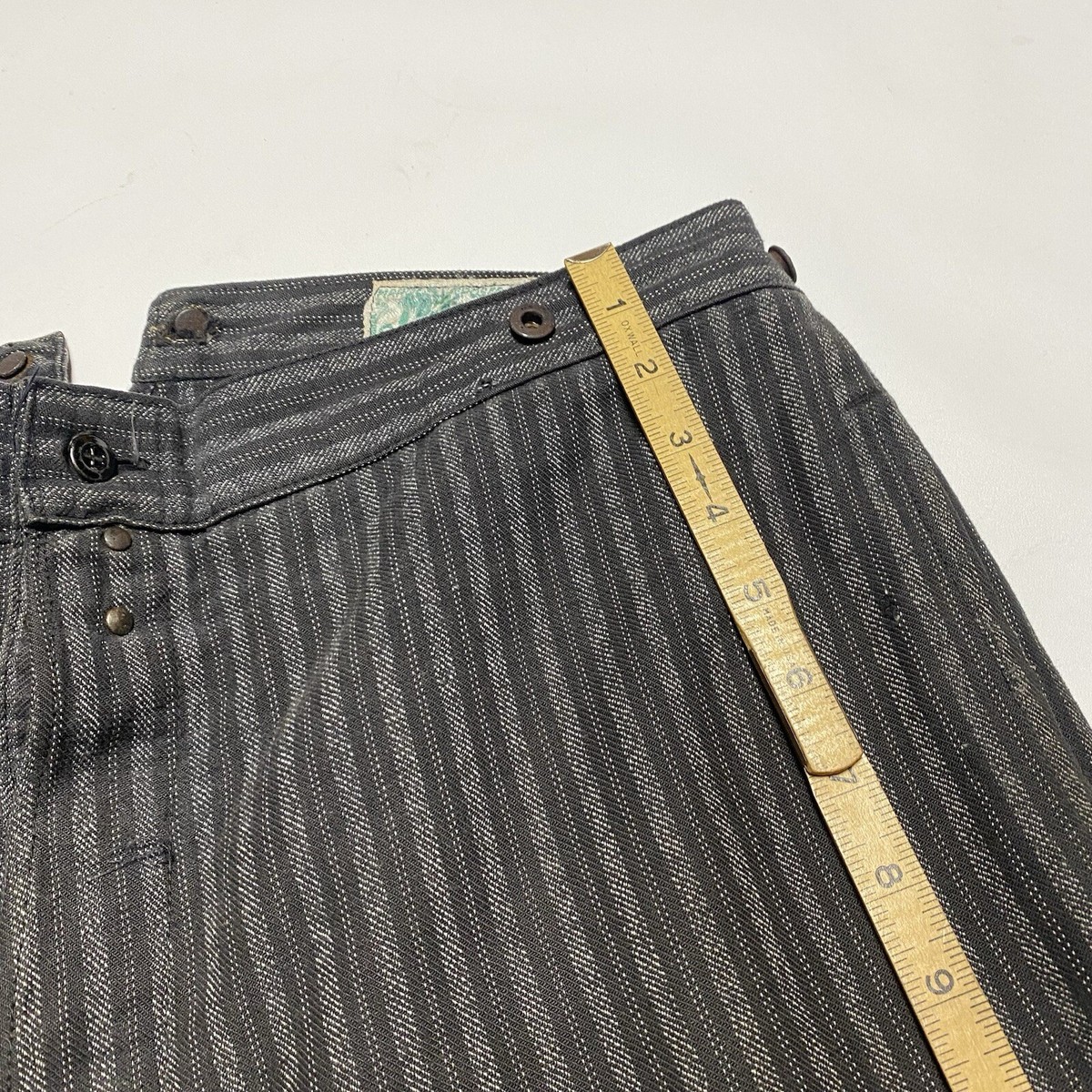 French 30s 40s Buckle Back Striped Woven Cotton Work Pants W 36