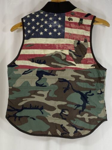 Denim & Supply Ralph Lauren Camo American Flag full Zip Quilted Vest Medium - Picture 5 of 13