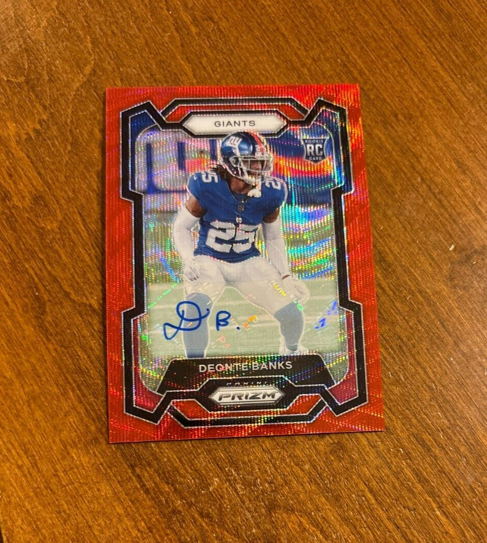 Deonte Banks 2023 Prizm Red Wave Rookie Auto #376 Maryland Giants /149 RC