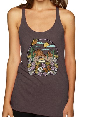 Trendy Landscape With Daisies Cactus Monarch Butterfly Racerback Tank Top
