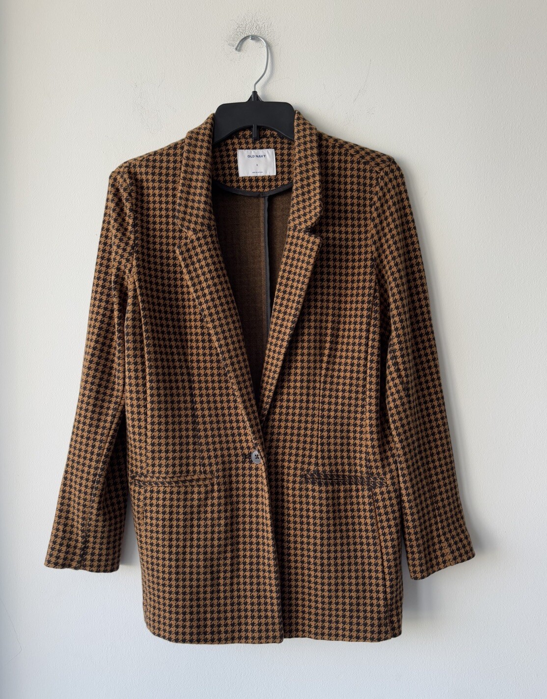 Old Navy Blazer Houndstooth Brown Black One Button Womens S Office Career Casual