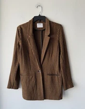 Old Navy Blazer Houndstooth Brown Black One Button Womens S Office Career Casual