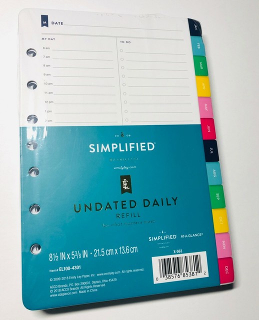 Emily Ley AT A GLANCE 2020 Planner Refill Undated Daily 8 X 5 Inserts 