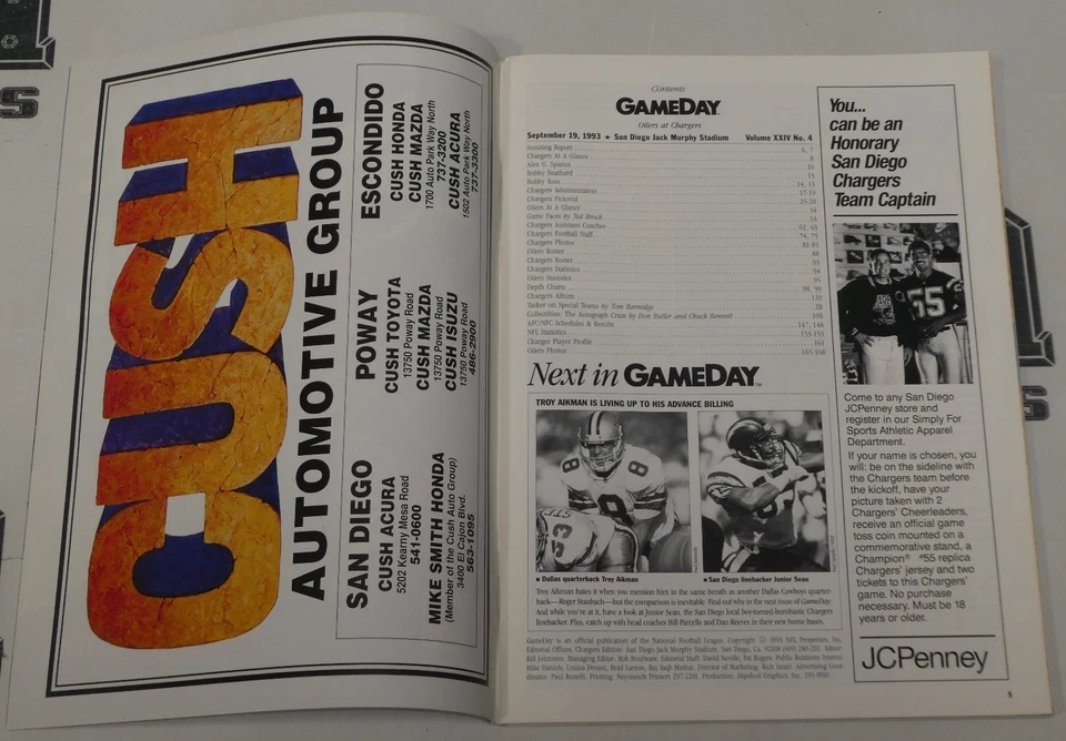 Charlie Joiner Signed 1993 Chargers Hall of Fame Football Game Program PSA/DNA - Image 3 of 4
