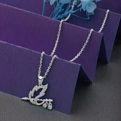 Round Cut Simulated Diamond Unique Women's Pendant Chain 14k White Gold Plated
