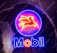 Mobil Gas Oil Pegasus Fuel 24"x20" Vivid LED Neon Sign Light Lamp With Dimmer