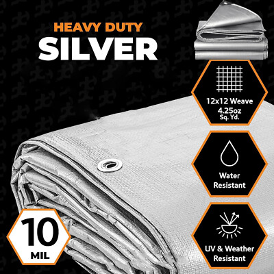 5/10/12/16/20 Mil Heavy Duty Poly Tarp Waterproof Tarpaulin Cover w/ Grommets