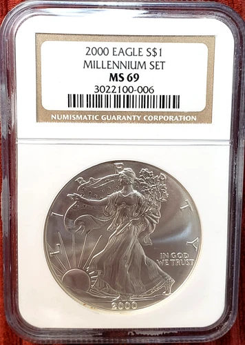 2000 Silver Eagle Dollar - Millennium Set Issue - NGC MS69 Brown Label