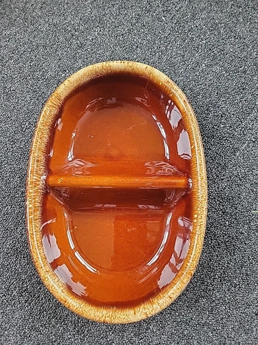 Hull Pottery H.P. Co Divided Dish Casserole Brown Drip Vintage USA Oven Proof